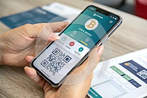 Digital cryptocurrency wallet interface on smartphone