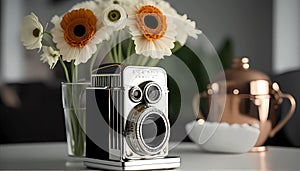 Retro Camera Vase, Made with Generative AI