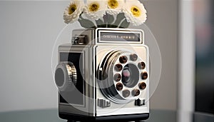 Retro Camera Vase, Made with Generative AI