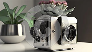 Retro Camera Vase, Made with Generative AI