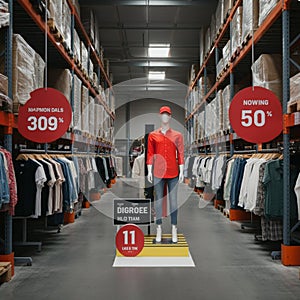 AI-Generated Image: Warehouse Aisle with Boxes on High Shelves photo
