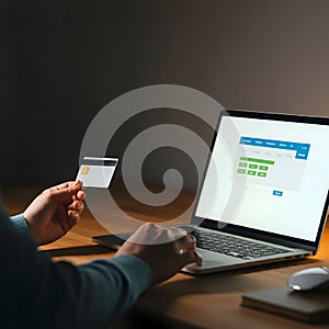 AI-Generated Image of Online Shopping with Credit Card and Laptop photo