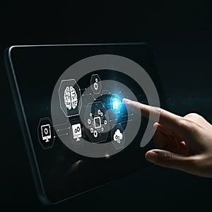 AI-Generated Image: Finger Tapping Digital Tablet Displaying AI Graphics