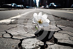AI generated image of flower in cracked street