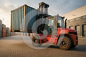 Forklift Handling Shipping Container. Ai-generated