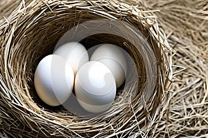 Chicken eggs in a nest
