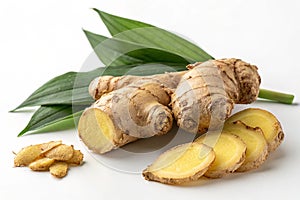 Fresh ginger root isolated on white surface