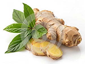 Fresh ginger root isolated on white surface