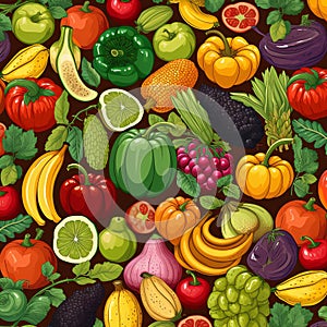 Fruits and Vegetables background, design seamless pattern