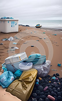AI generated image of garbage on a beach