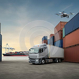 AI-Generated Image: Global Shipping Network with World Map and Transport Modes photo