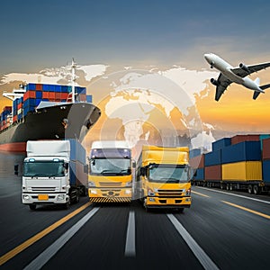 AI-Generated Image: Global Shipping Network with World Map and Transport Modes photo
