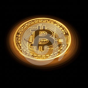 AI Generated Image of Glowing Gold Bitcoin Coin with Circuitry Details photo
