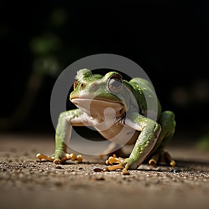 AI generated image of a green colour frog about to take a leap