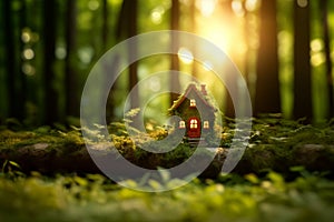 AI Generated Image. Green leprechaun house in a magic forest