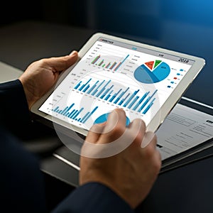 AI-Generated Image of Hands Using Stylus on Tablet with Charts photo