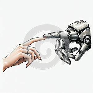 AI-Generated Image of Human and Robotic Fingers Touching, Symbolizing Connection Between Humanity and Technology