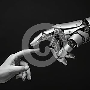 AI-Generated Image of Human and Robotic Fingers Touching, Symbolizing Connection Between Humanity and Technology