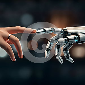 AI-Generated Image of Human and Robotic Fingers Touching, Symbolizing Connection Between Humanity and Technology