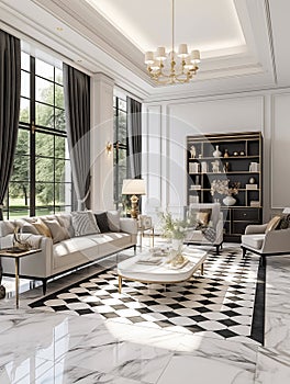 AI generated image. Living room interior design with sofa. luxury model style Design a living room