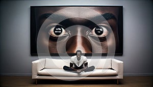 AI-Generated Image: Man Watching TV with an Eye Inside