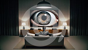 AI-Generated Image: Man Watching TV with an Eye Inside