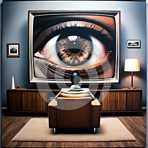 AI-Generated Image: Man Watching TV with an Eye Inside