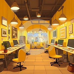AI-Generated Image of Minimalist Office Space with Yellow Accents photo