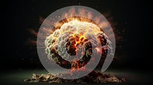 AI generated image. Model of human brain explosion and detonation