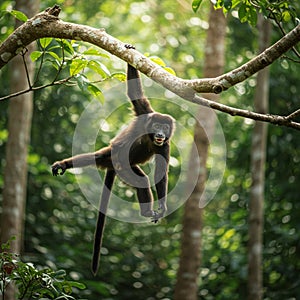AI Generated Monkey Perched on a Tree in a Lush Forest photo