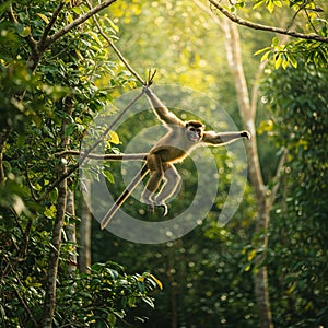 AI Generated Monkey Perched on a Tree in a Lush Forest photo