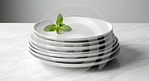 Stack of White Plates with Fresh.