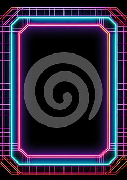 Neon grid pattern frame 80s retro nostalgic
