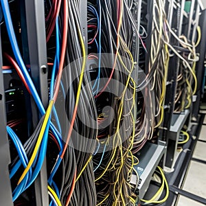 AI generated image - network cables in a server rack