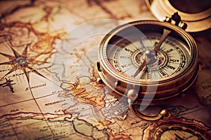 AI generated image of old compass and map