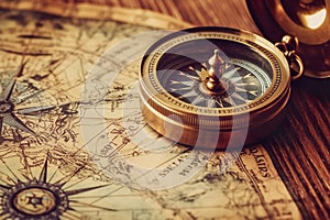 AI generated image of old compass and map