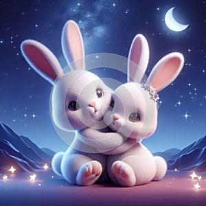 An AI-Generated Image of a Pair of Rabbits Against a Starry Night Sky Background
