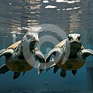 AI generated image of a pair of turtles swimming in a waterbody