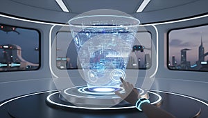 Futuristic Data Analysis Interface with Holographic.