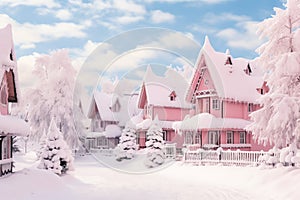 pink winter village winter time illustration photo