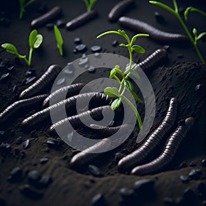 AI generated image of plants growing in germination sequence on soil