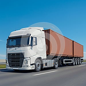 AI Generated Heavy-Duty Truck with Large Shipping Container for Freight Transport photo