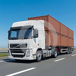 AI Generated Heavy-Duty Truck with Large Shipping Container for Freight Transport photo