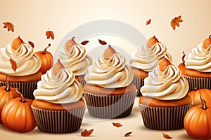 Pumpkin spice cupcakes vector background