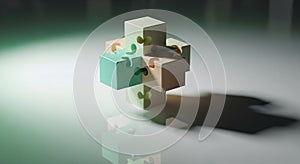 Interlocking puzzle cubes in soft lighting