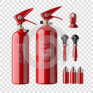 Red fire extinguisher set