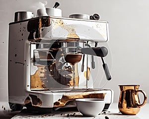 AI generated image of a retro coffee machine with beans spilling.