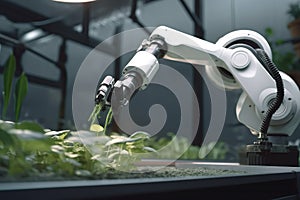AI generated image of robotic arm working with plants