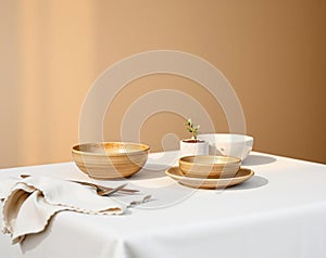 Elegant Table Setting with Earthy Tones and Minimalist Style