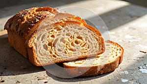 Rustic Artisan Bread Loaf Sliced With Golden Crust And Airy Texture